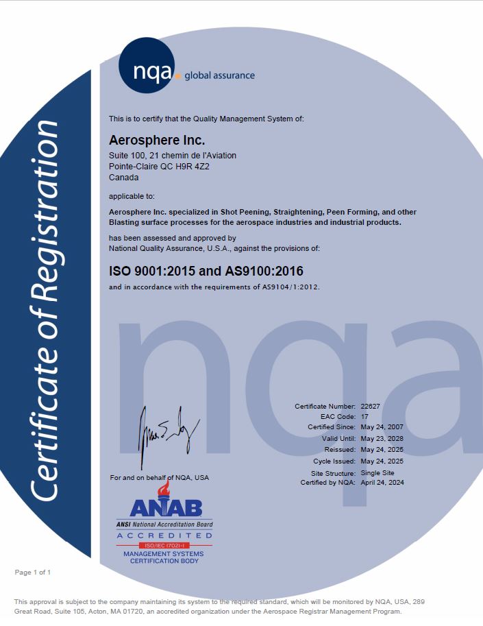 AS9100 / ISO 9001 accreditation